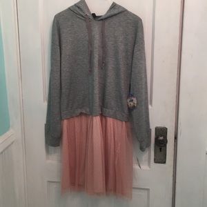 grey and blush sweater dress